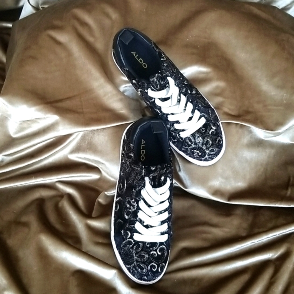 Aldo Sequins Black Velvet Stylish Sport Shoes Women Size US 6.5 UK 4 EUR 37 NEW